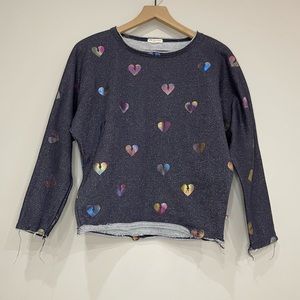 Appaman heart metallic batwing sleeve raw edge pullover sweater